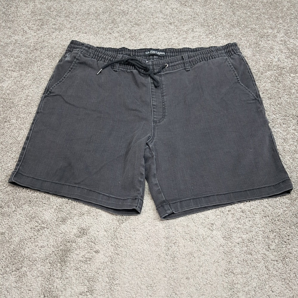 US Polo Assn Mens Black Drawstring Elastic Waist Denim Shorts 2XL 8064